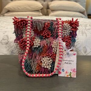 NWT Colorful Beaded Fringe Pearl Rainbow Multicolor Bag - Handcrafted in India